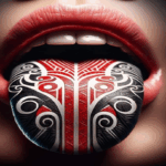 Mouth doing a pukanga with a moko on the tounge