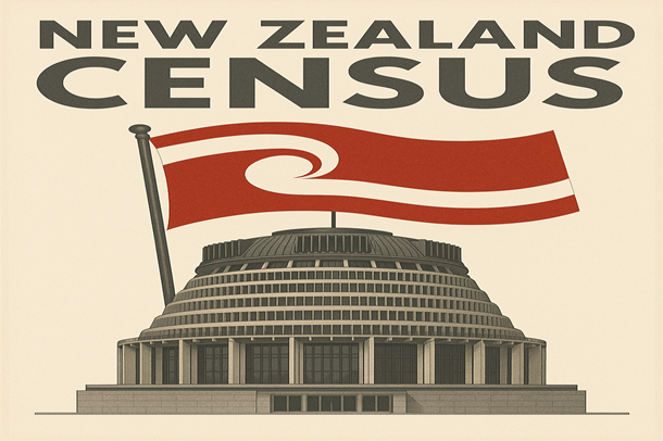 Parliament with NZ and Tino Rangatiratanga flag and the text census
