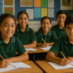Chat GPT generated image. Prompt "Create an image of Māori children at school"