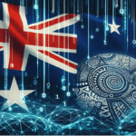Co Pilot image: create an image of tino rangatiratanga flag, digital networks with binary, moko and a marae